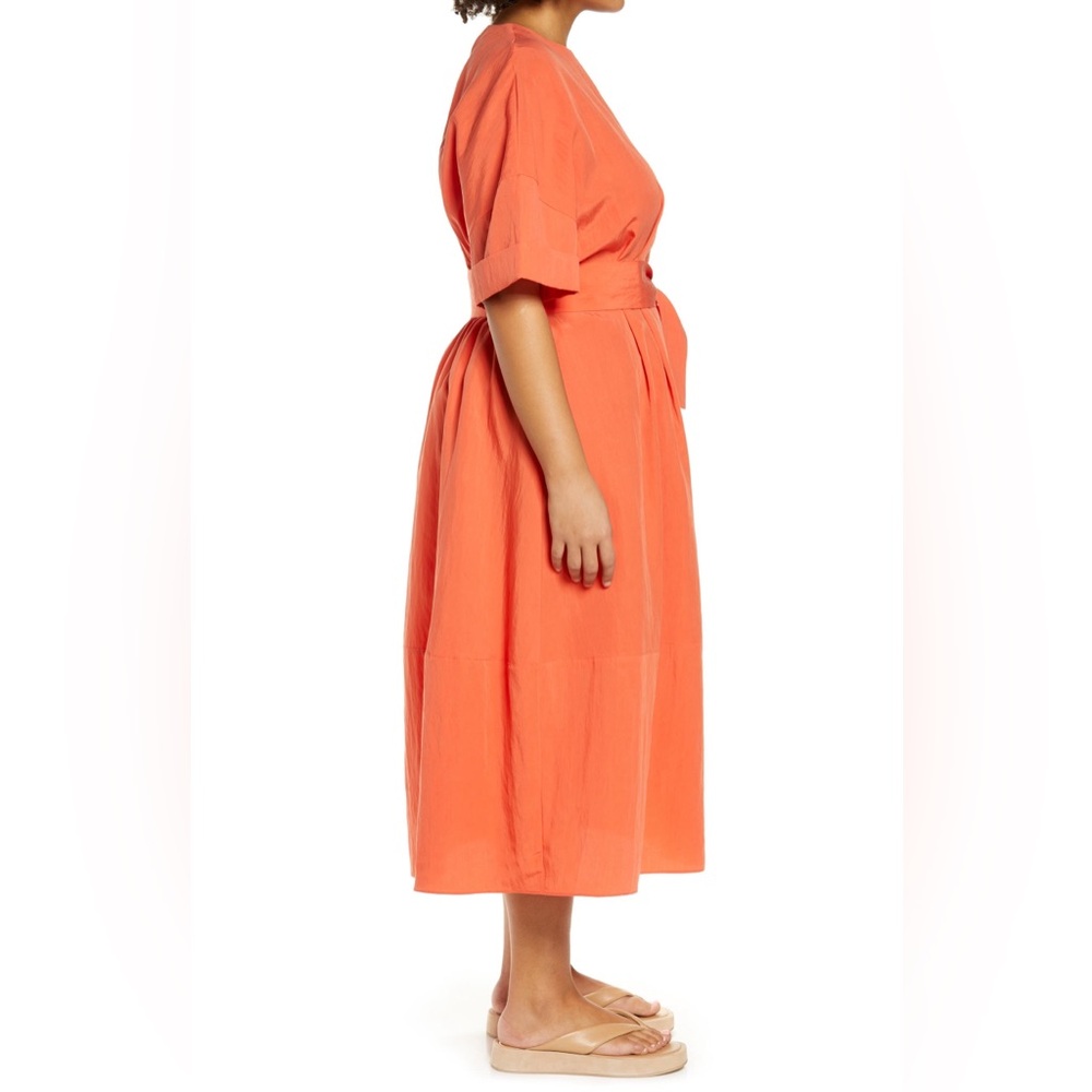 Vince Cuff Sleeve Belted Midi Vibrant Orange dress with Belt Large - Picture 4 of 10